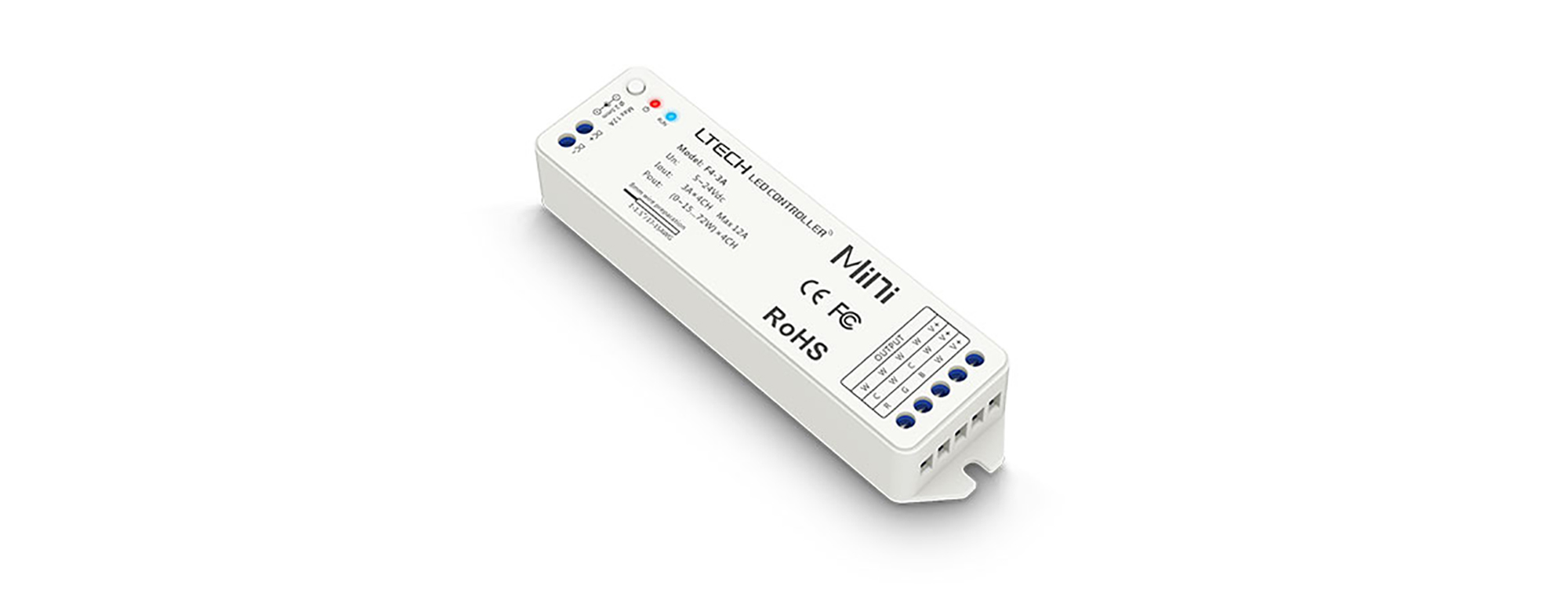 CV RF 2.4GHz Wireless Receiver 5/12/24V DC, 12Amax. 3A × 4CH, 0-100 Dimming level, IP20.